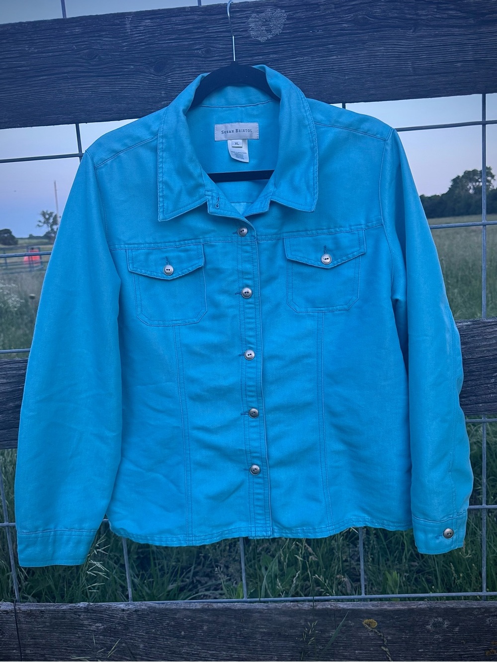 Vintage Susan Bristol Turquoise Button Front Jacket XL Retro Western Shacket